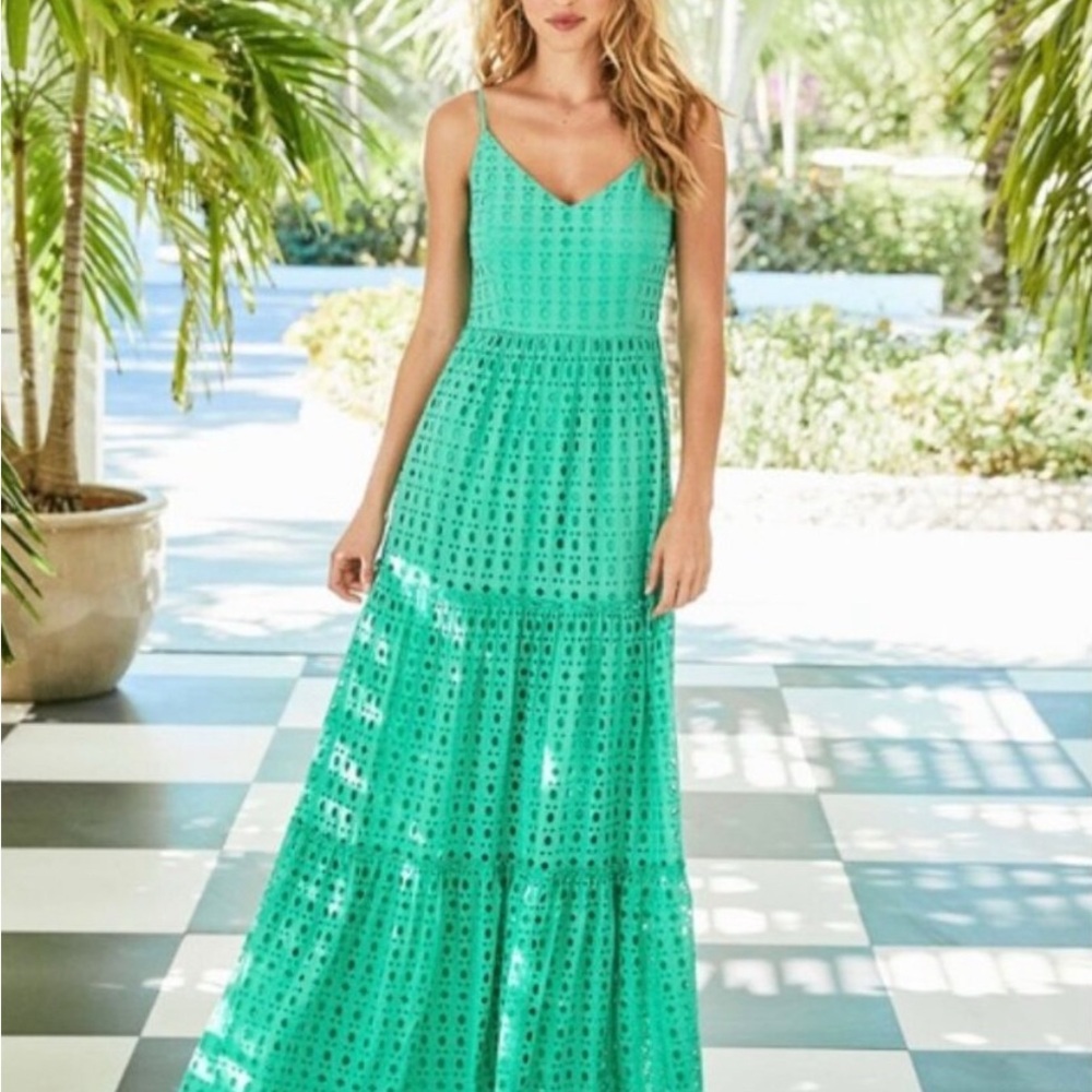 EUC Melody Maxi Gustava Green Eyelet Maxi Dress - Lilly Pulitzer - Size 14